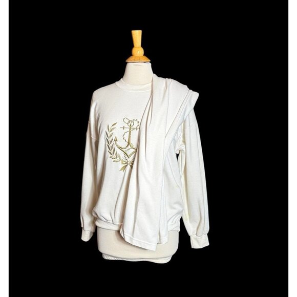 Woman's White with Gold Embroider Sweatshirt & Pants Set size XL Nautical - Picture 1 of 15